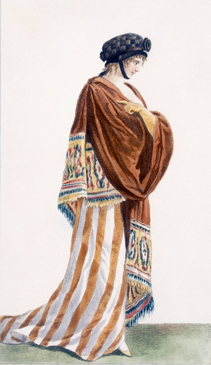 Ladies Dress with Velvet Shawl illustration from Journal des Dames et des Modes 1799